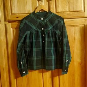 Gorgeous Tartan Plaid Blouse. J Crew. S. Jeweled Buttons! Nice Embelleshment!!